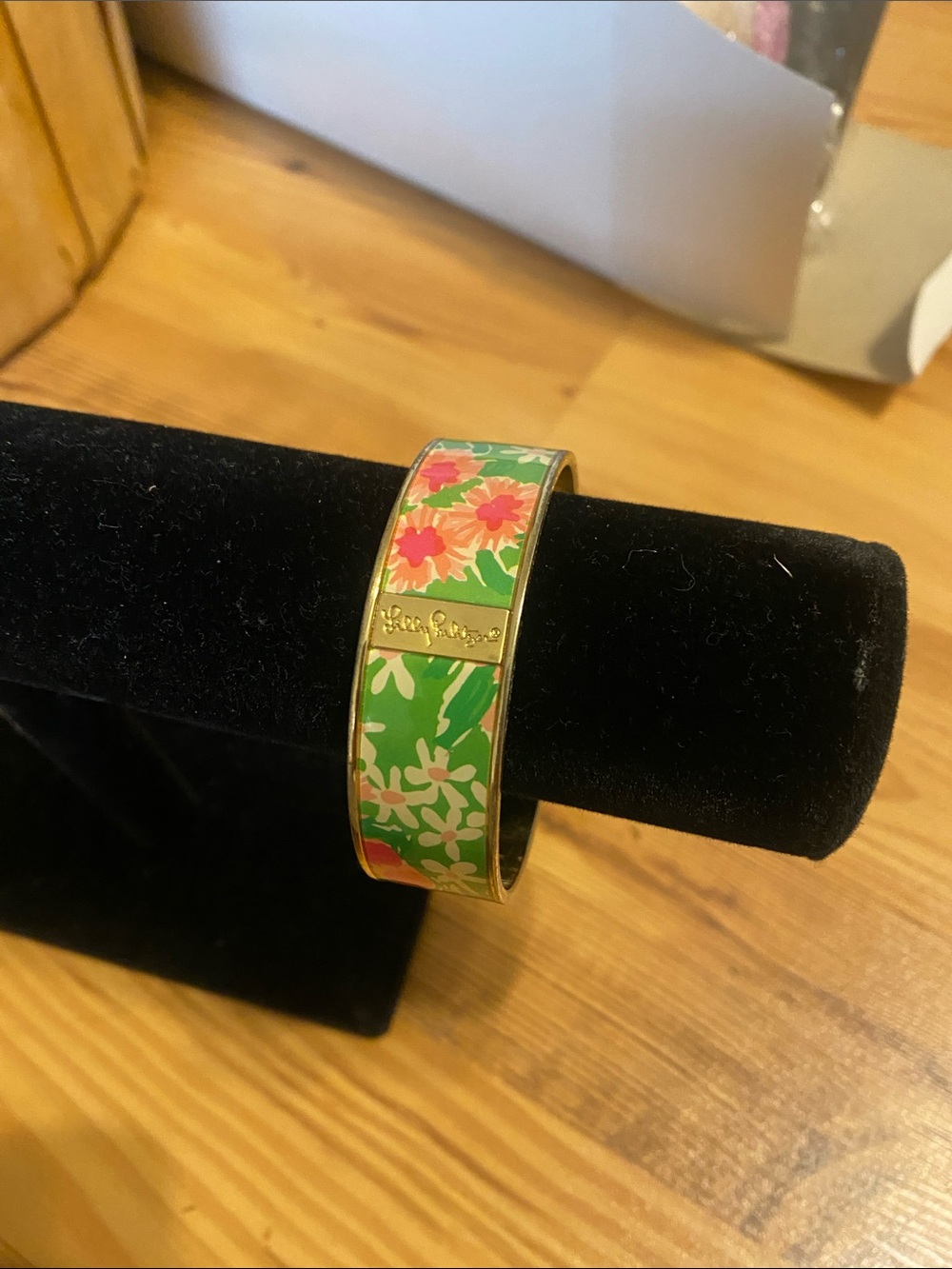 Lilly Pulitzer Green Floral Enamel Bracelet with Gold Trim